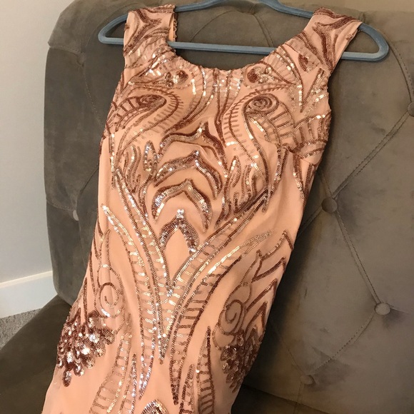 Blush Formal Dress with Rose Gold Sequins - Picture 2 of 6